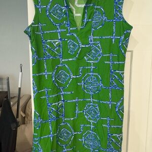 Green and Blue Geometric Pattern Dress